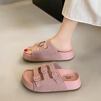 One-word slippers women's fashion versatile outer wear 2025 summer new hollow Roman sandals women's thick-soled bag head slippers 35 rožinė