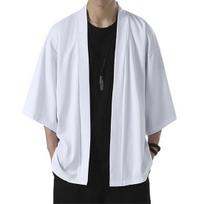 Vyriški marškiniai kimono japoniško stiliaus vienspalviai samurajų kostiumai azijietiški drabužiai, trijų ketvirčių megztinis Vyriški marškiniai švarkas L balta
