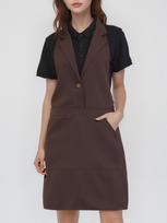Women's Waiter Apron with Shirt Collar, Black Polyester Uniform for Cafe Restaurant Bakery Hotel Staff, 1PC OneSize kava