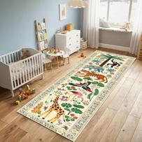 Tropical Jungle Runner Rug Safari Animals and Palms Playful Carpet for Kids Room Nursery Baby Space or Colorful Boho Home Decor 40X120CM