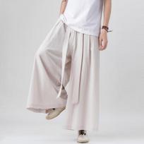 Retro Chinese Japanese Style Harajuku Cotton Linen Wide Leg Loose Mens Pants Streetwear Summer Casual Trousers M smėlis