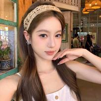Women's Summer Pastoral Lace Bow Headband with Wide Mesh Edge and Flowing Ribbon