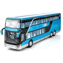 Vaikų žaislas Prabangus autobusas Dviaukštis autobusas Vaikų žaislo modelis Imitacinis autobusas Lydinio autobusas Garsas ir šviesa Atgalinė eiga Žaislinis automobilis Dovana With Color Box mėlyna