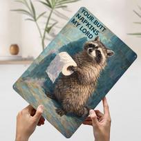 Raccoon With Toilet Paper Funny Art Metal Poster Custom Wall Art Retro Vintage Tinplate Signs for Man Cave Decoration Home House 20x30cm（7.8x11.8inch）