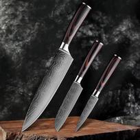 Japoniško šefo peilių rinkinys 3 vnt Damasko plieno rašto virtuvės peilių rinkiniai Cleaver Paring Santoku pjaustymo peilis 3Pcs/set