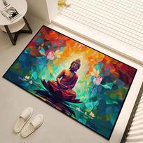 Floor Mat Painting Buddha Wall Door Mat Welcome Non-slip Floor Bedroom Kitchen Bath Balcony Hallway Rugs Home Decoration Carpet 30x50cm blue