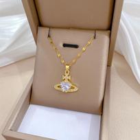 Titanium Steel Planet Love Light Luxury Temperament Full Diamond Necklace Women'S Versatile Clavicle Chain Titanium Steel Chain