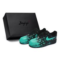 Nike Air Force 1 07 811 Manufacturing, Crazy Graffiti Blue, Special Shoe Box Low top Skateboard Shoes Unisex Black Cyan CW2288-001(Team80-S-BOX) 42.5 black