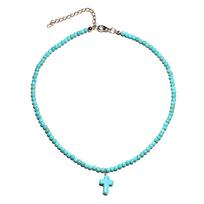 Moterų Bohemia Turquoise Cross Summer Beach Choker Kaklo papuošalai Dovana žalia