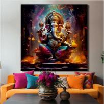 Tapestry Indian Ethnic Traditional Lord Ganesha 75x100 juoda