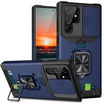Armor Magnetic Holder Case for Samsung Galaxy S26 S24 S23 S25 S22 S21 Ultra Plus FE S25Edge Note 20 Ultra with Card Solt Cover Galaxy S26 Ultra tamsiai mėlyna