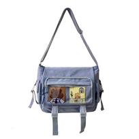 Kawaii Nyl Crossbody Bag, Clear Pocket Frt Shoulder Bag, Student Flap Messenger Bag mėlyna