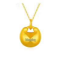 Shuibei 999 Gold Chubby Fu Pendant 3D Hard Gold Peace Lock Necklace for Safe Driving.