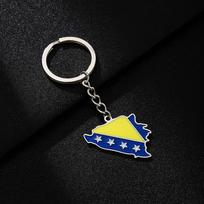 Bosnia and Herzegovina Map Flag Drip Oil Stainless Steel Keychain