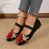 Women's Flats Breathable Canvas Shoes National Style Embroidered Printed Flat Shoes Outdoor Casual Walking Flats Women's Loafers 36 juoda
