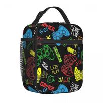 Video Game Controller Pixel Style Thermal Insulated Lunch Bag for Travel Portable Food Container Bags Thermal Cooler Lunch Box One Size