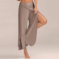 European & American Women's Summer Sexy Cross Wide-Leg Yoga Pants 2XL chaki