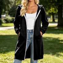 Women's Long Zip-Up Hoodie with Pockets, Casual Versatile Hooded Coat for Everyday Wear L juoda
