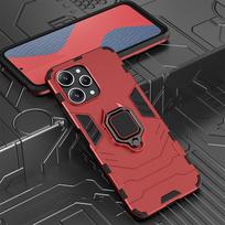 KEYSION smūgiams atsparus šarvų dėklas, skirtas Redmi 12 4G 12 5G minkštas silikonas+PC metalinis žiedinis stovas Telefono galinis dangtelis skirtas Xiaomi POCO M6 Pro 5G for Redmi 12 raudona
