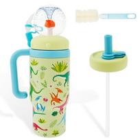 710 ML/24 Oz Water Bottle Stainless Steel Whale Fountain Tumbler Leak-proof Drinking Cup with Straw Brush or Cup Brush for Child