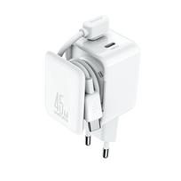 Ładowarka sieciowa GaN z organizerem na kabel 45W - biała