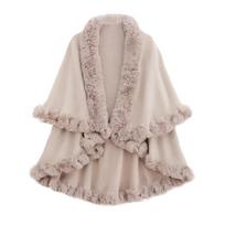 Women's Fashion Collar Double Layer Cashmere Imitation Cloak Shawl Large Knitted Cardigan One Size smėlis
