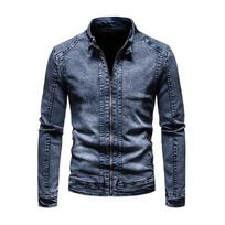 Jean Jacket Men'S  Spring & Autumn  Stylish Cool Retro Stylish Slim Stand Collar Motorcyclejacket M mėlyna