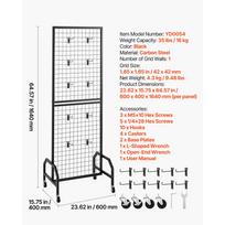SucceBuy Grid Wall Panel Wire Grid Panels Display Rack Movable Art Display Shelf with Wheels and Hooks for Craft Show Decoration