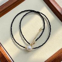 Natural Crystal Jewelry Natural Freshwater Pearls, Black Sharp Collarbone Chain Necklace gray
