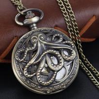 Myth Octopus Quartz Pocket Watch Bronze Hollow Out Case Steam Punk Vintage Pendant Necklace Best Gift for Men and Women bronza