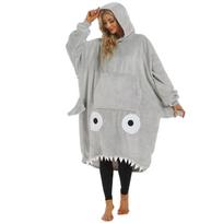 Unisex Negabaritinis Gobtuvu Antklodės Megztinis Pliušinis Vilnos Šiltas Jaukus Minkštas Ilgomis Rankovėmis Namų Drabužis Su Gyvūno Veido Dizainu ir Priekine Kišene One Size gray