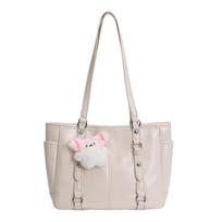 Korean Tote Bag For Women Large Capacity Shoulder Bag With Cute Charm Side Pockets Student Commuting Handbag Daily Shopping Bag