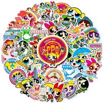 50PCS The Powerpuff Girls Stickers Blossom Bubbles Buttercup Decals Decoration Suitcase Scrapbooking Stationery Girls Toy Gifts blue