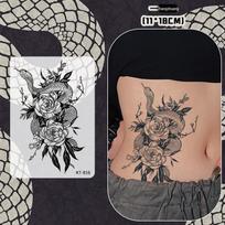 Vandeniui atsparūs ilgalaikiai gyvatės ir rožės tatuiruotės lipdukai moterims – žolelių pagrindu pagaminti pusiau ilgalaikiai tamsūs raštai 11*18cm