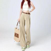 High waist wide leg jeans women's spring and autumn new niche pleated loose versatile drape floor mopping jeans S chaki