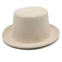 Roll Brim Fedora Hat for Adult Fashion Solid Color Panama Hat Magician Cap Wool Hat Cosplay Costume Unisex Flat Top Hat smėlis