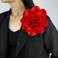 Large Flower Lapel Pin French Ornamental Pin Fashion Brooch raudona