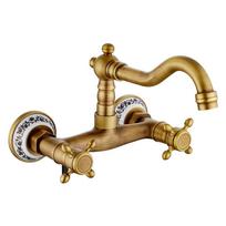 Double Hole Dual Lever Swivel Mixer Faucet Hot / Cold Water Mixer Valve Faucets Retro Basin Brass Sink Taps for Bathroom Kitchen