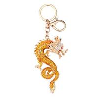 Keychain Sparkling Rhinestones Inlaid Dragon Design Keychain Pendant Enamel Oil Drip Process Polished Edges Spring Buckle Key Holder Backpacks geltona