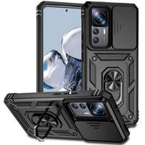 „Xiaomi 12T Pro Case“ magnetinio laikiklio žiedo telefono dėklai, skirti „Xiomi Xiaomy Mi12T Mi 12T 12 T Pro Slide Camera Armor“ galinis dangtelis For Mi 12T Pro black