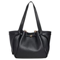 Tory Burch Romy Tote Bag With Gold Hardware And Magnetic Closure In Litchi Grain Leather Women Tote Black 163388-001 Shopping Bag Set(Basic Set+Shopping Bag)