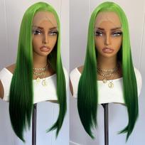 AIMEYA Green Lace Front Wig Ombre Color Synthetic Long Silky Straight Hair 13x4 Natural Hairline Daily Cosplay Wigs for Women (as the picture,26inches&Lace Front)