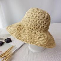 Ladies Sun Beach Hat Summer Wide Paper Straw Hat Handmade Hollowed Outdoor Casual Folding Big Sun Bucket Hat 55-58(adult size) smėlis