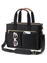 15-Pocket Large Crossbody Tote Bag with Laptop Compartment, Zipper Closure & 15-Pocket Organizati - Heavy-Duty Nyl Bookbag juoda