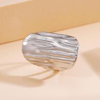 Adjustable Wide Band Geometric Textured Stainless Steel Ring for Women