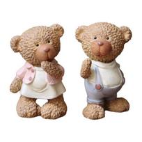 2Pcs Cartoon Couple Bear Resin Figurine, Handmade Sitting Standing Bear Statue, Vintage Animal Sculpture Table Ornament for Home, Office A