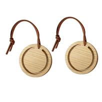 Pair Of Handcrafted Wooden Car Scent Disks Strong And Secure Light Wax Walnut Structure beige