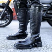 Vyriški pusbačiai Aukštos kokybės lakuotos odos Laisvalaikio ilgaauliai Batai Madingi motociklininko batai Vyriški riterio batai Botas Hombre 39 juoda
