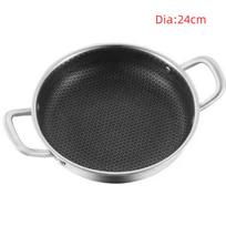 1Pcs Food Grade Honeycomb Nonstick Wok With Double Ears Stainless Steel Frying Pan Home Induction Cooker Frying Pan 24cm