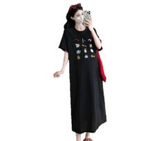 New Laid-back Style Dress for Women, A Loose, Large-sized Short-sleeved T-shirt Dress for Summer, A Summer Maternity Dress M juoda